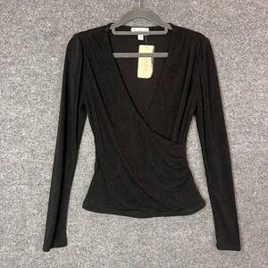 NEW Evereve Marla Surplice Top Black Long Sleeve Wrap V-Neck XS NWT